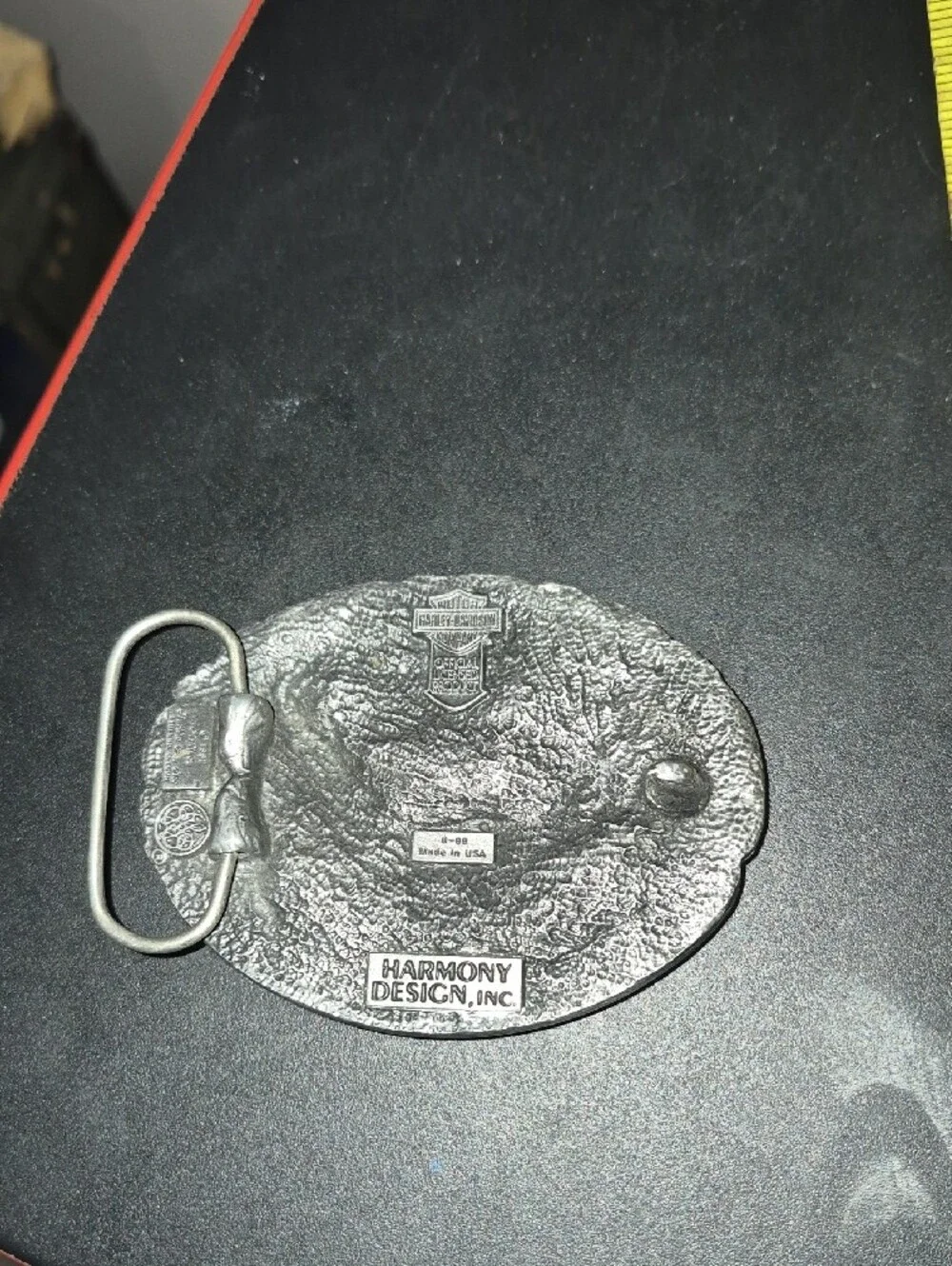 Vintage Harley-Davidson Silver Eagle Belt Buckle with Red and Orange Details